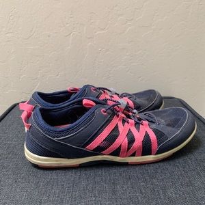 Blue and pink sneakers